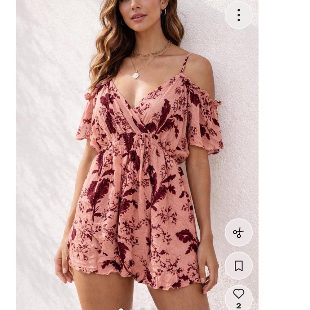 Topshop Womens Pink Floral Cold Shoulder Romper Coachella Tropical Botanical M